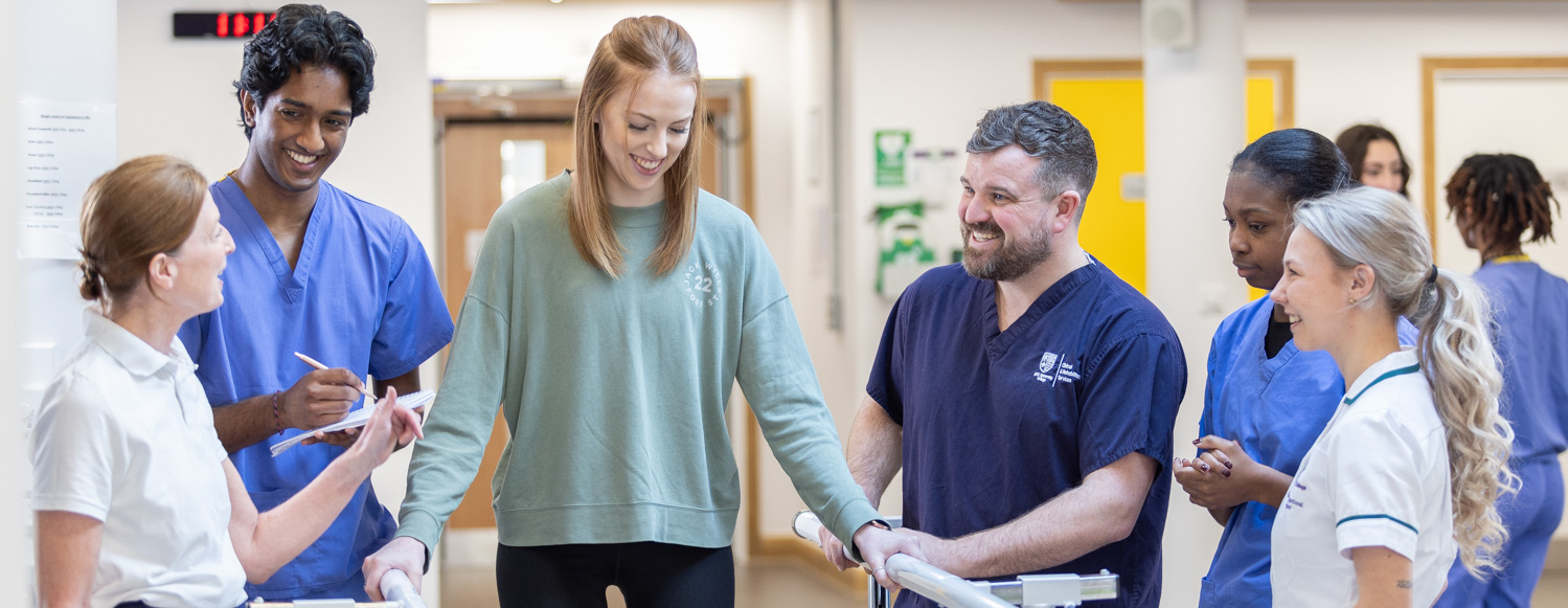 Mixture of OT, Chiro and Physio students with a teacher in the AECC IRC Building