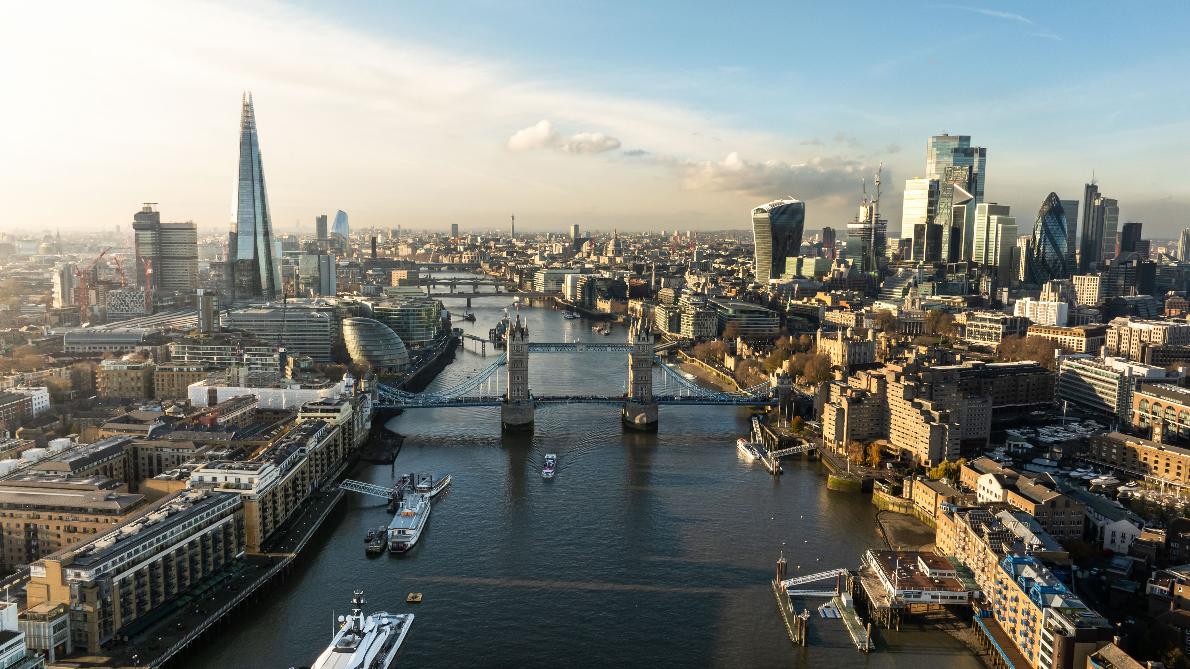 Wide shot of London - facing west along the river Thames