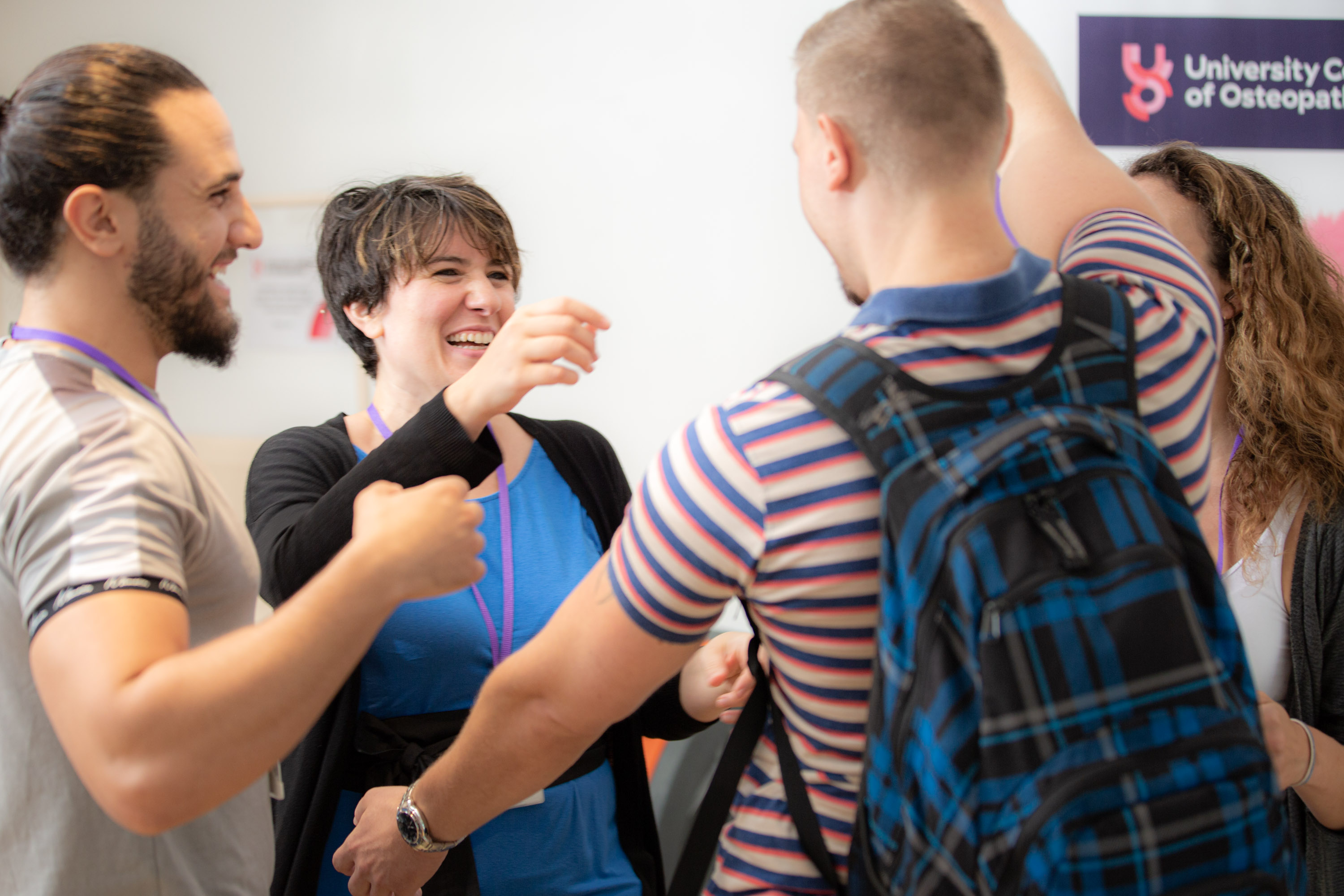 Students greeting each other